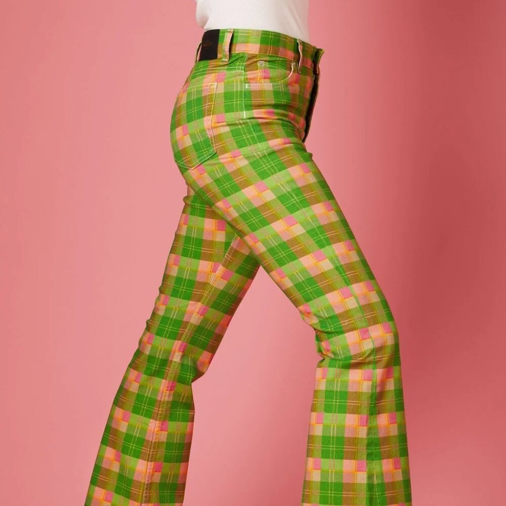 Swedish Hasbeen Jeans 25 tartan flare